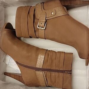 Guess| Cassay Tan Heeled Ankle Boots with Buckle